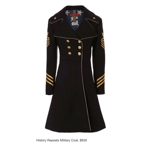 History Repeats Women’s Military Wool Coat sz 42 Black Gold Eagle Italy $830 HR - Picture 3 of 15